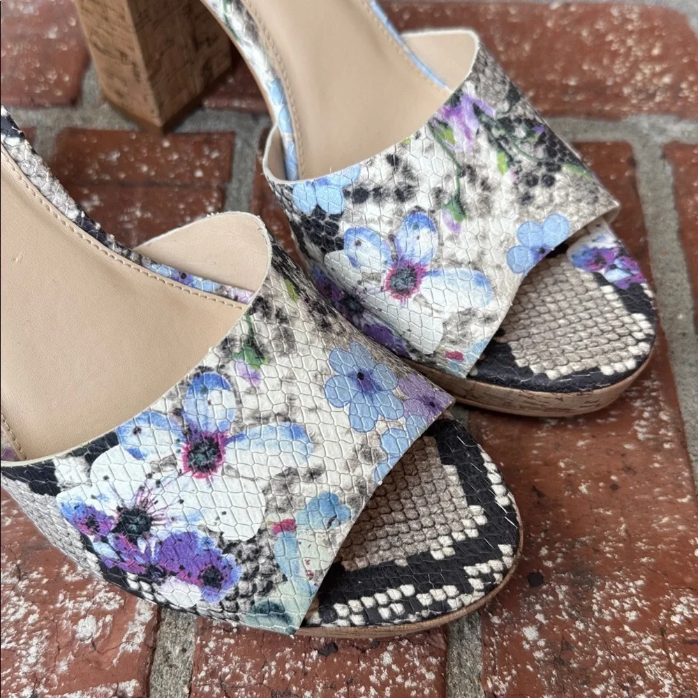 VINCE CAMUTO Ciestie Multicolor Snakeskin Leather Cork Platform Sandals Women 10